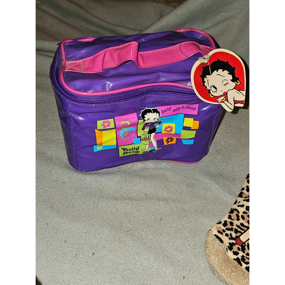 Vintage 2003 Betty Boop Purple Cosmetic Travel Makeup Vanity Bag w/Rop Handle - Picture 1 of 6